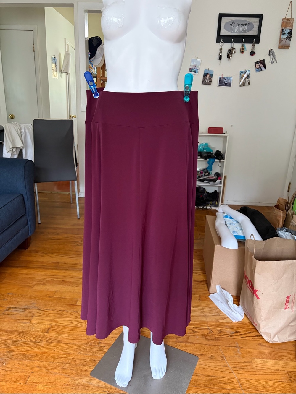 Lane Bryant Women's Burgundy Pull-On Long A-Line Jersey Skirt Stretch XL